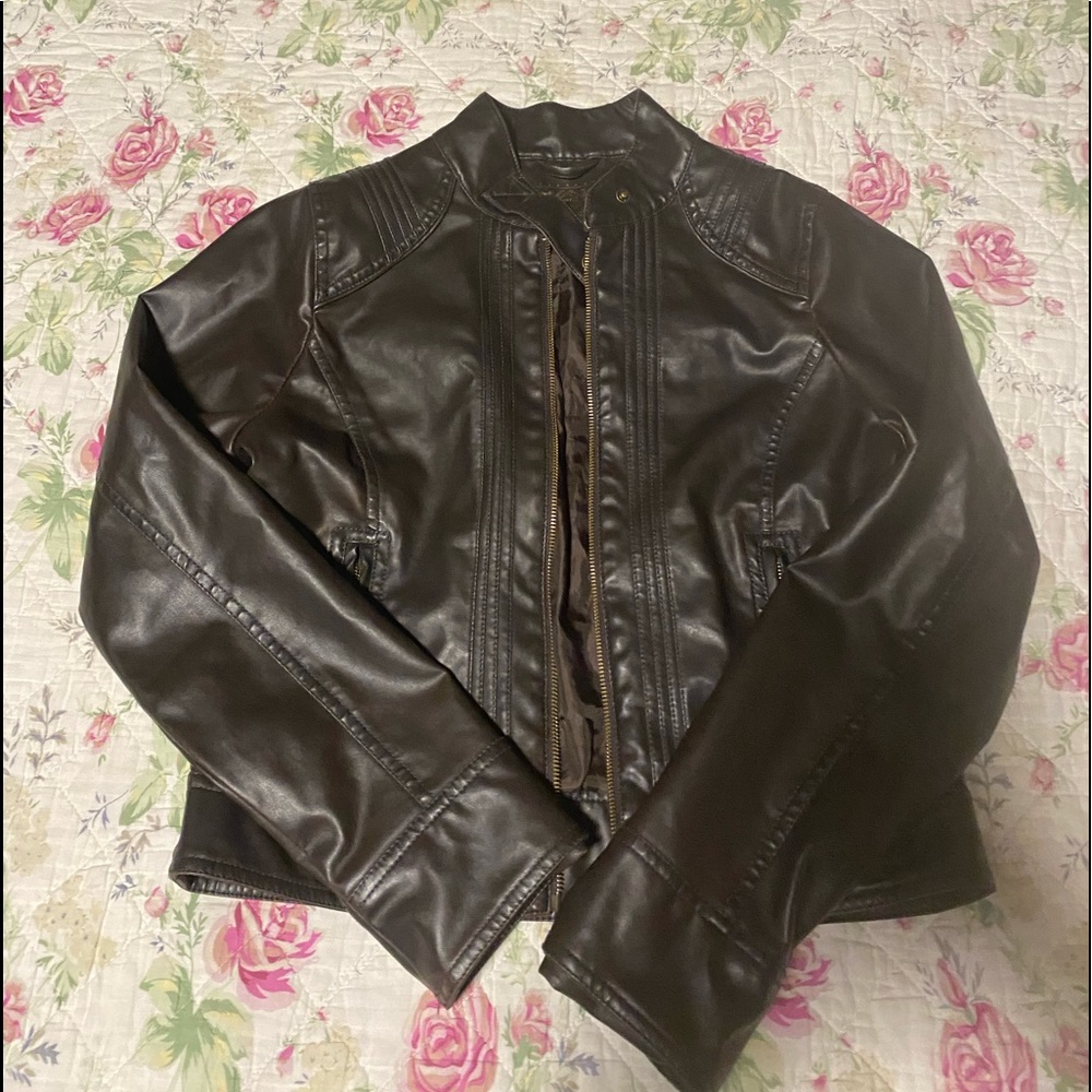 Fitted Brown Faux Leather Jacket